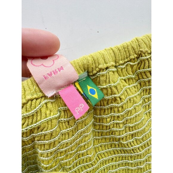 FARM RIO Chartreuse Green Linen Front Tie Puff Sleeve Crop Top Blouse, Size PP - Picture 14 of 15